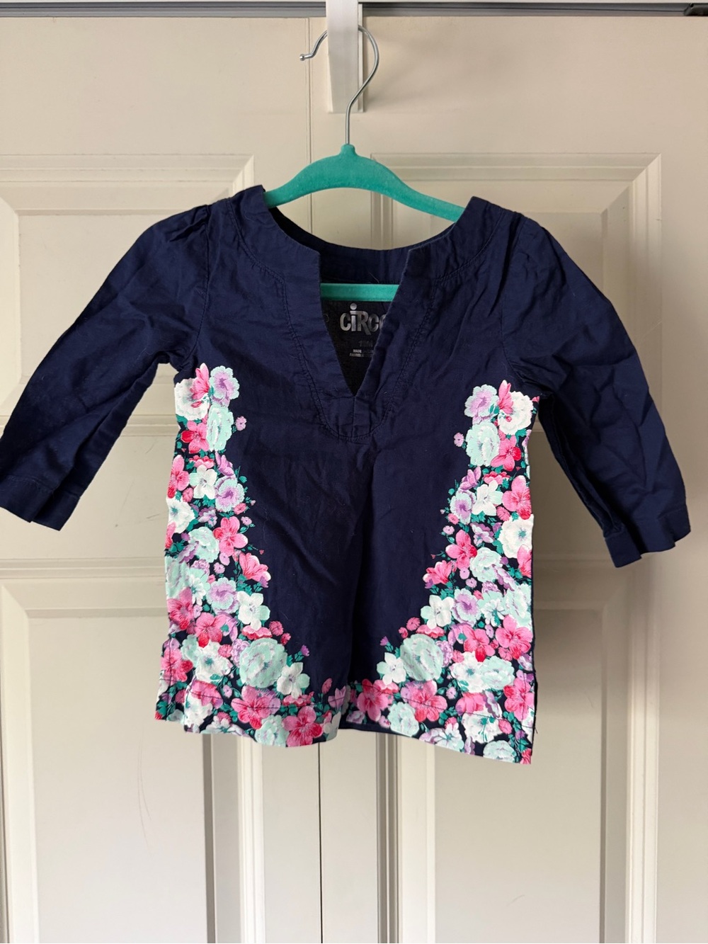 Circo Navy Floral V-Neck Tunic with Pink & Mint Flowers